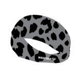 Leopard print headband with 'Wild Legs' branding on a white background