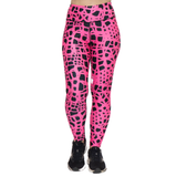 Pink leggings with black pattern on a white background