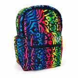 Backpack with colorful zebra pattern on a white background