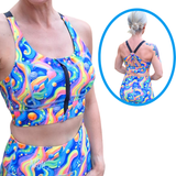 Colorful sports brawith a rainbow pattern on a white background