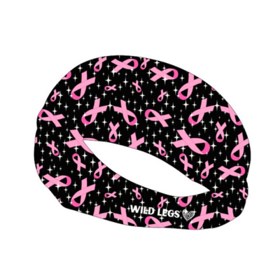 Black headband with pink ribbons and 'Wild Legs' branding on a white background