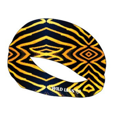 Headband with bold tribal pattern in yellow on a black base