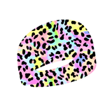 Fitness headband in pastel shades and black animal print on a white background