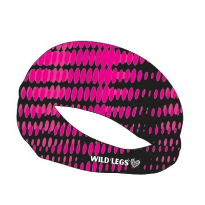 Black headband with pink pattern and 'Wild Legs' branding on a white background