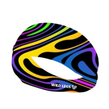 neon swirls pattern headband on a white back ground showing the 'Wild Legs' logo