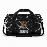 Holdall bag with white lightning pattern and colorful skull design on a white background