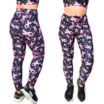 Leggings with pink ribbon pattern on a black background