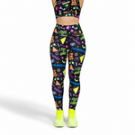 Neon patterned leggings with matching top on a white background
