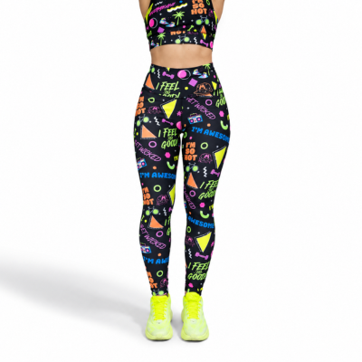 Neon patterned leggings with matching top on a white background