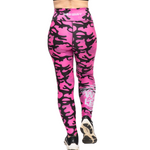 Pink and black camouflage leggings with 'Wild Legs' branding on a white background