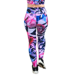 Colorful floral leggings with a white background