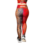 Red and leopard print leggings with a white background