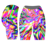 Colorful tie-dye shorts on a white background