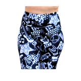 Rockstar print black and white shorts on a white background